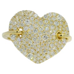 14K Yellow Gold Natural Diamond Pave Oversized Heart Ring En Stock