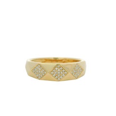 14K Yellow Gold Natural Diamond Pave Square Station Textured Ring In Stock