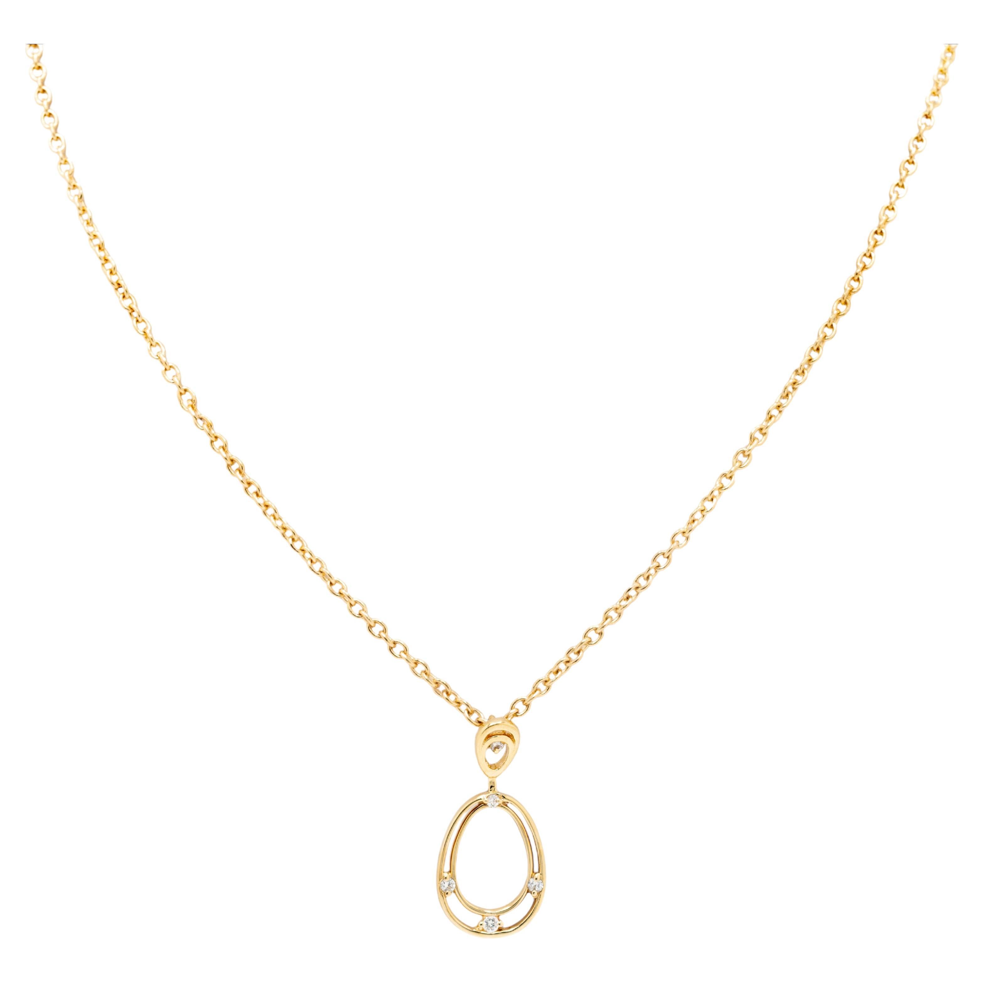 14k Yellow Gold Natural Diamond Pendant Necklace For Sale