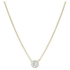 14k Gelbgold Natürlicher Diamant-Anhänger, Solitär-Halskette, 0,50 Karat Halskette