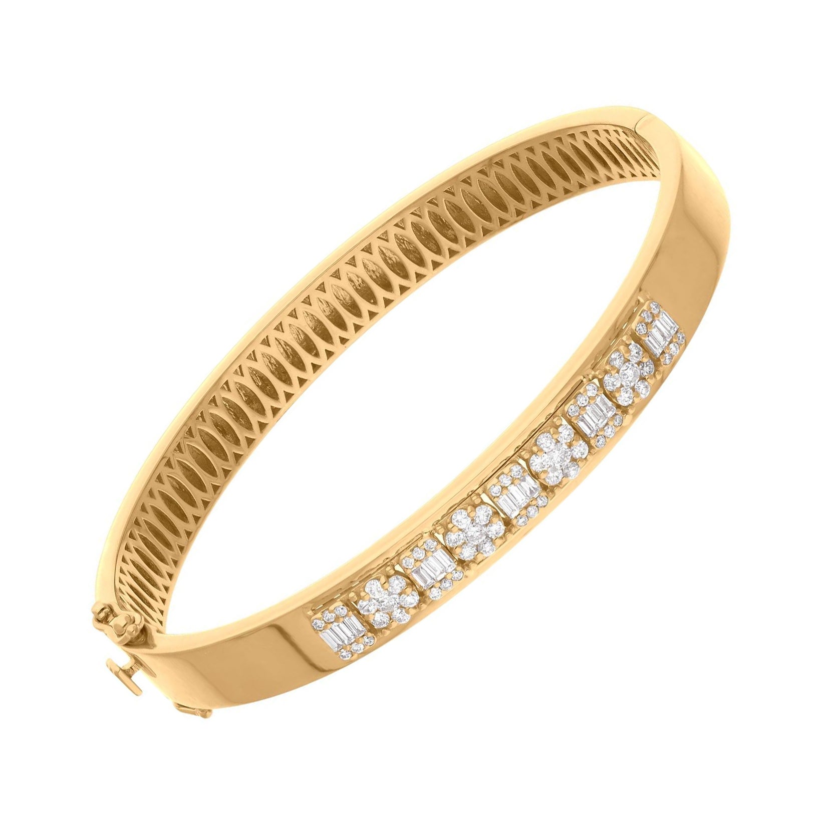 Bracelet en or jaune 14k avec baguette ronde et diamant naturel pour femmes