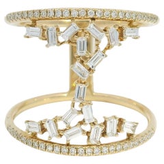 14k Yellow Gold Natural Diamond Scattered 2-Row Wide Open Ring In Stock