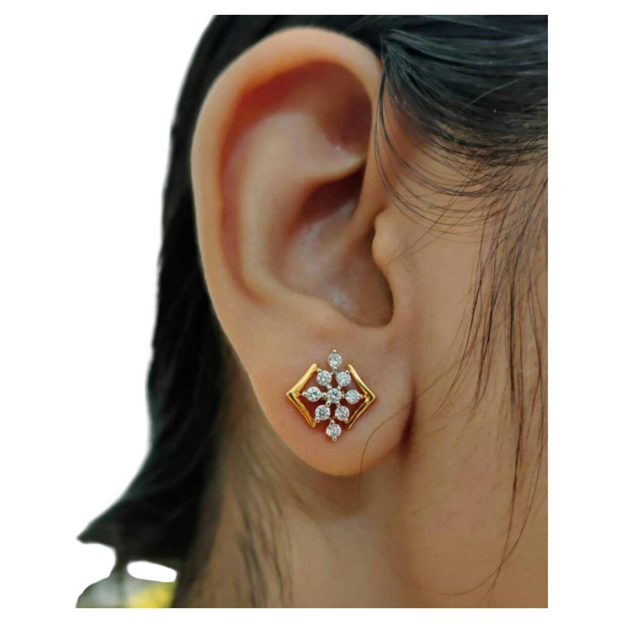 14K Gelbgold Natürliche Diamant-Ohrringe mit Schraubverschluss hinten Moms birthday Gift Jewelry im Angebot