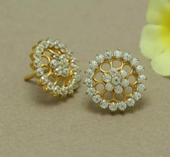 14K Yellow Gold Natural Diamond Stud Earring
