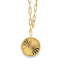 14k Yellow Gold Natural Diamond Sunburst Bezel Pendant Necklace