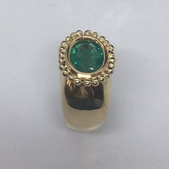 Anello da donna in oro giallo 14K con smeraldo naturale estratto dalla terra e granulazione a raggiera Sz 6