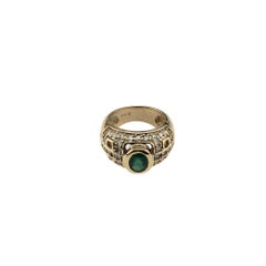 14K Yellow Gold Natural Emerald and Diamond Dome Ring Size 5.75 #21213
