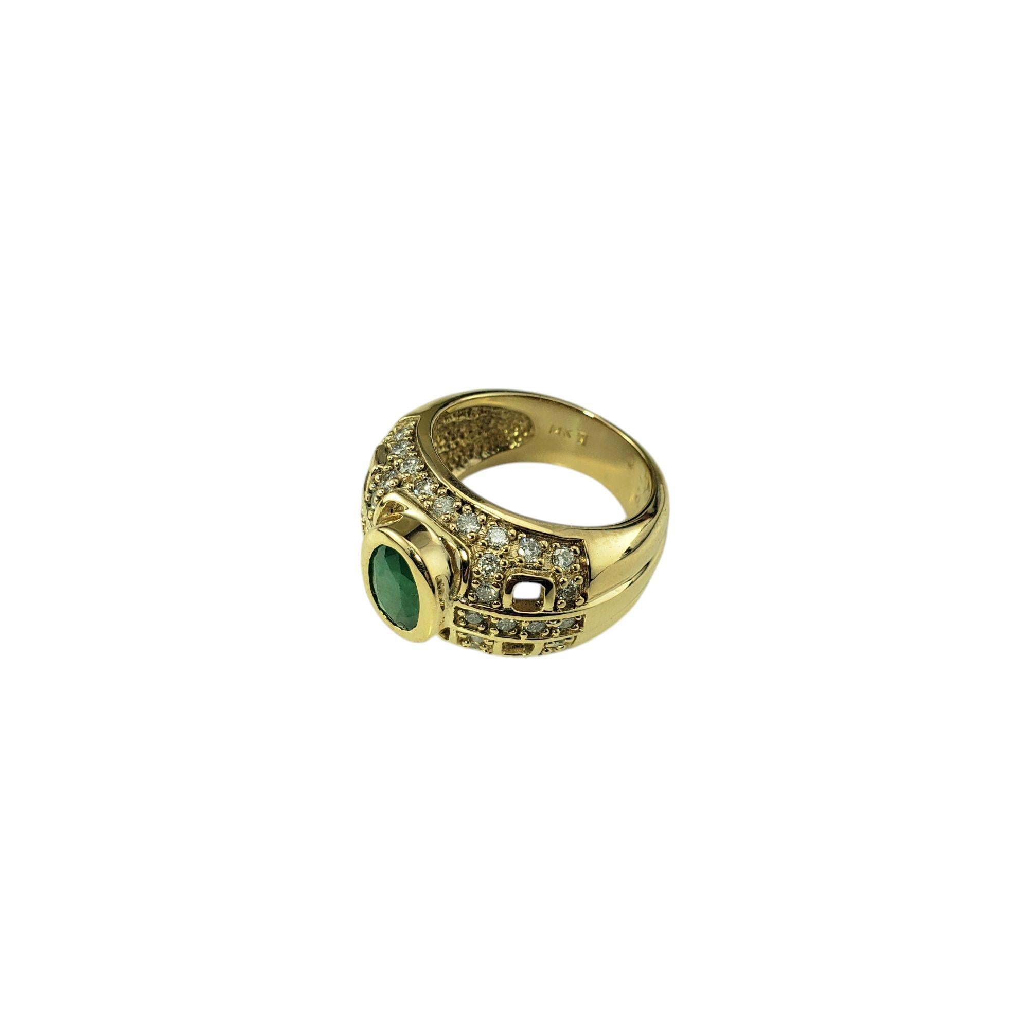 Contemporary 14K Yellow Gold Natural Emerald and Diamond Dome Ring Size 5.75 #21213 For Sale