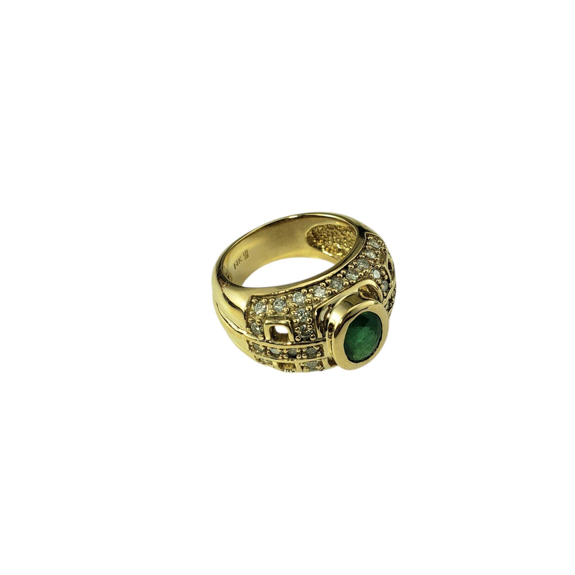 Oval Cut 14K Yellow Gold Natural Emerald and Diamond Dome Ring Size 5.75 #21213 For Sale
