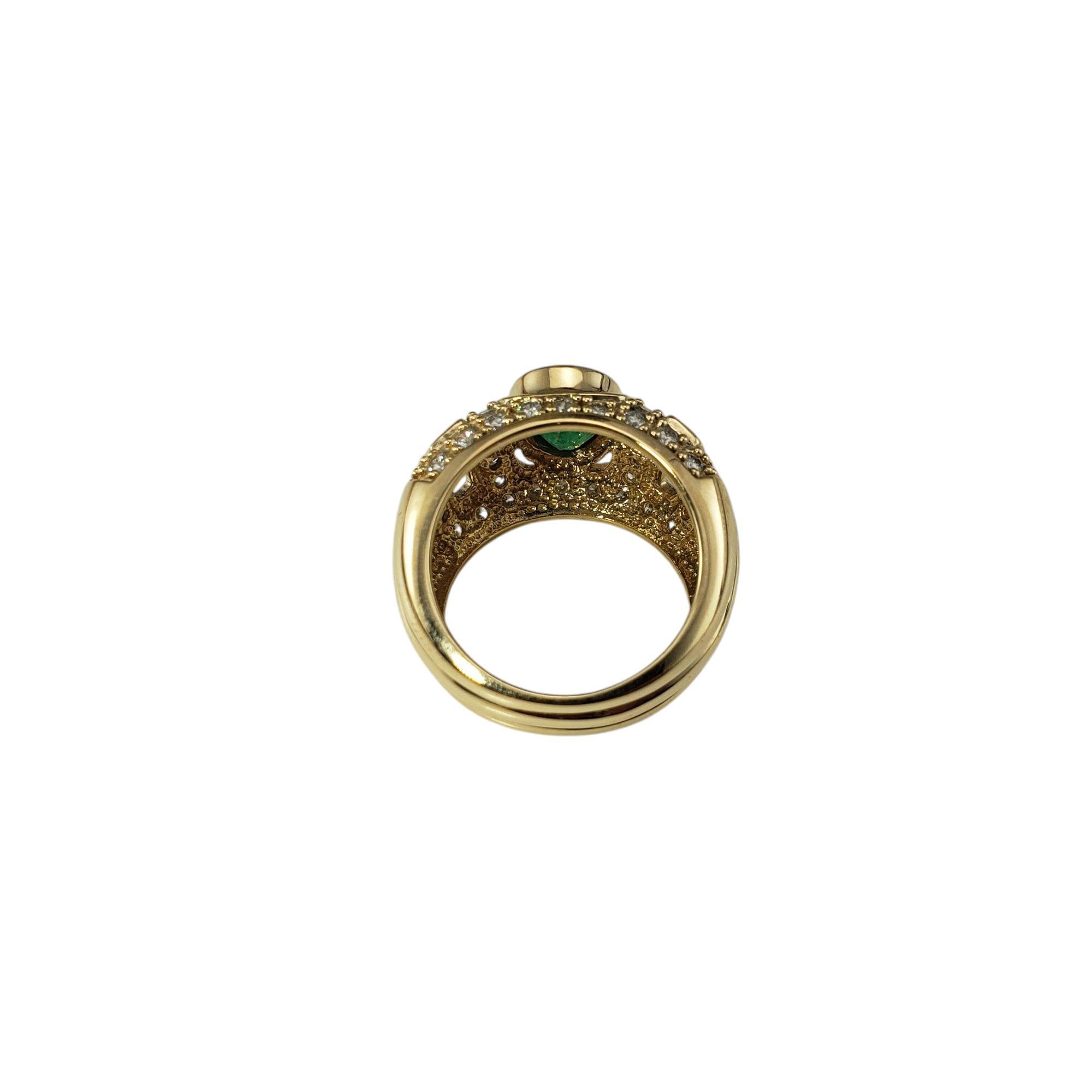 14K Yellow Gold Natural Emerald and Diamond Dome Ring Size 5.75 #21213 In Good Condition For Sale In Washington Depot, CT