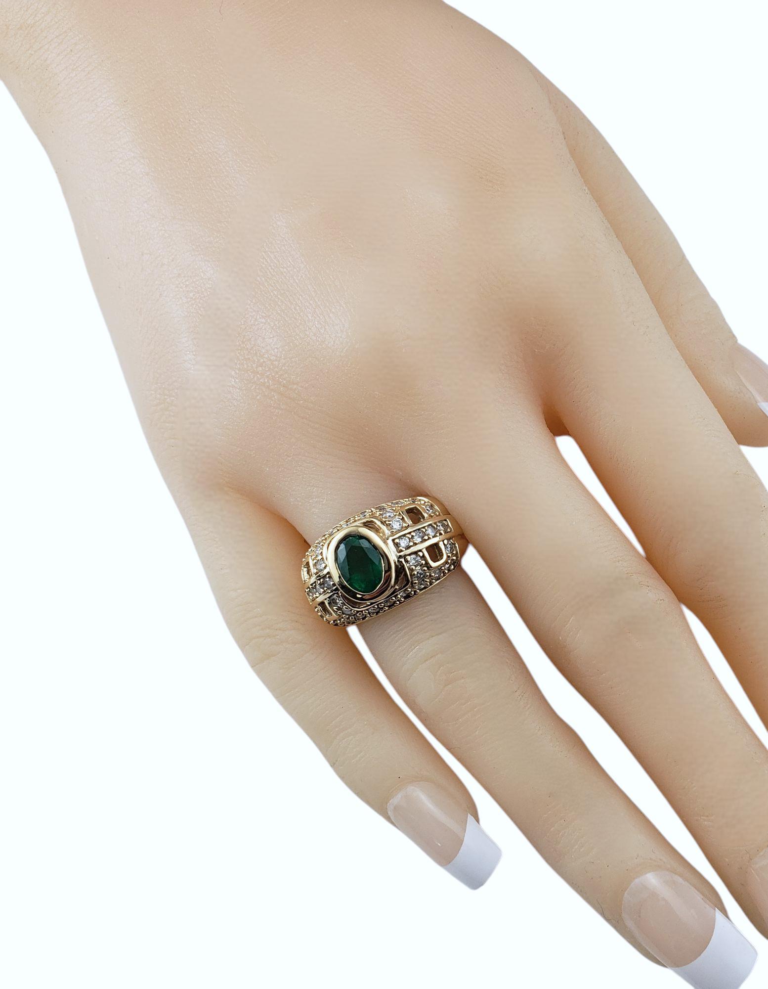 14K Yellow Gold Natural Emerald and Diamond Dome Ring Size 5.75 #21213 For Sale 1