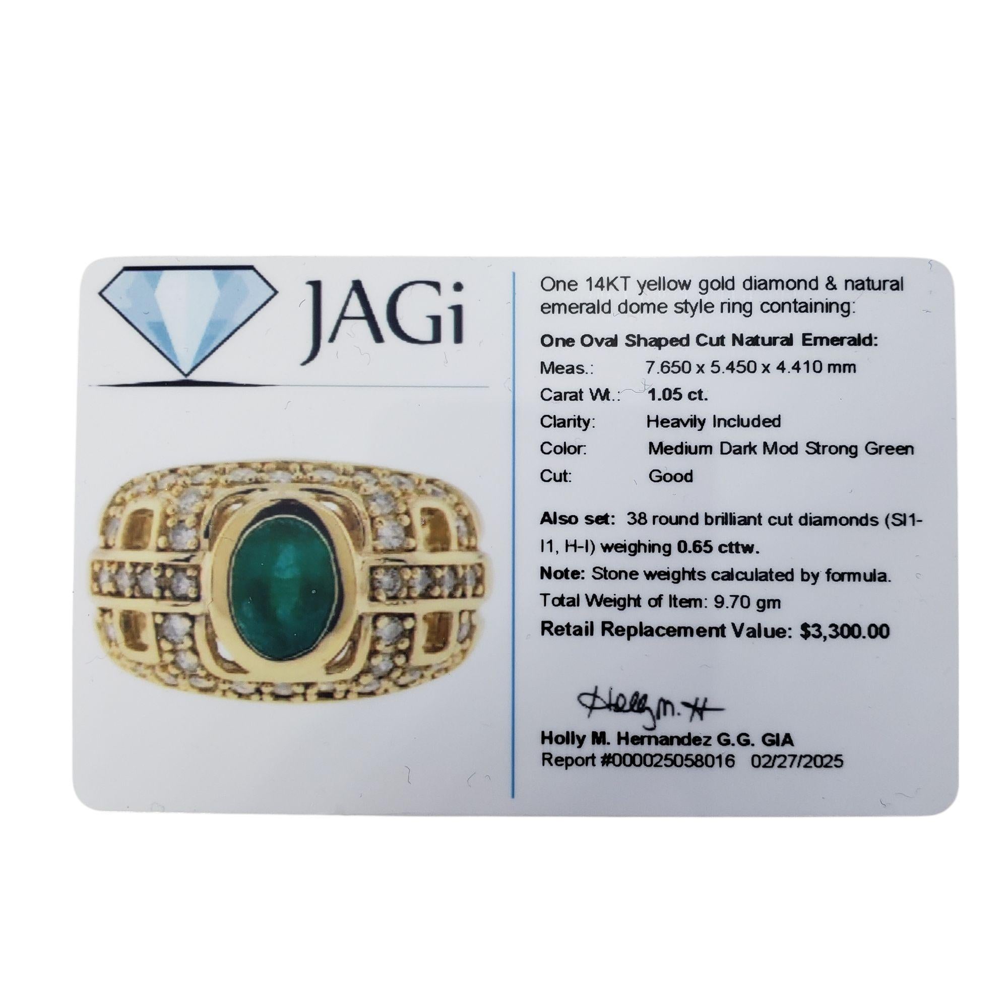 14K Yellow Gold Natural Emerald and Diamond Dome Ring Size 5.75 #21213 For Sale 3
