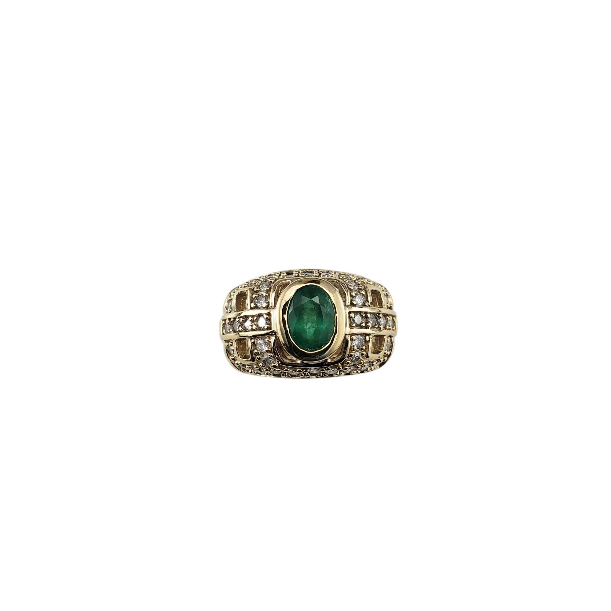 14K Yellow Gold Natural Emerald and Diamond Dome Ring Size 5.75 #21213