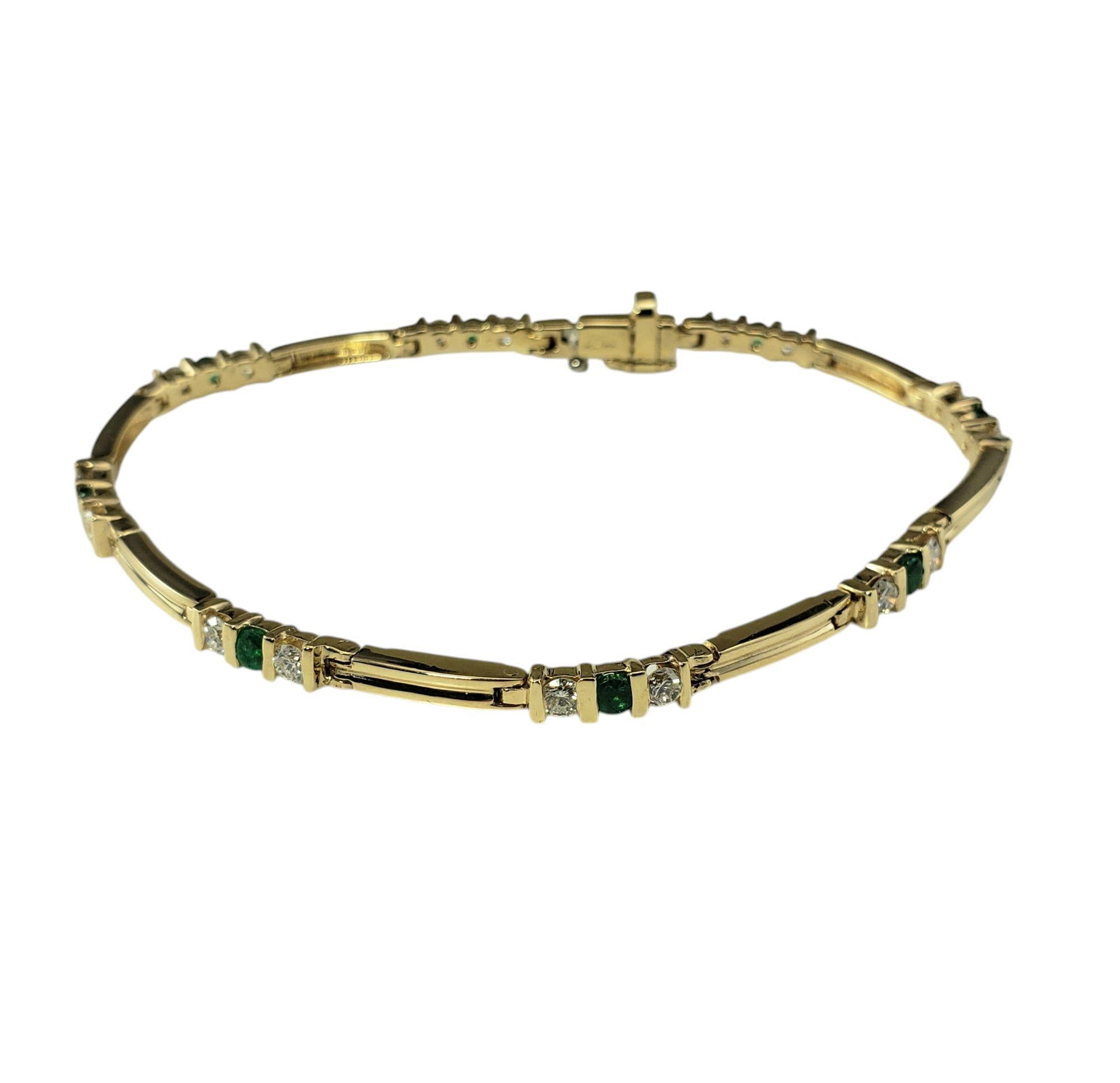 14K Yellow Gold Emerald and Diamond Bracelet JAGi Certified-

This stunning bracelet features eight round natural emeralds and 16 round brilliant cut diamonds set in classic 14K yellow gold.

Width: 2.6 mm.

Inner inscription reads 