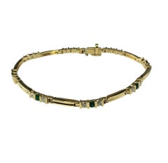 14K Yellow Gold Natural Emerald and Diamond Link Bracelet  #21216