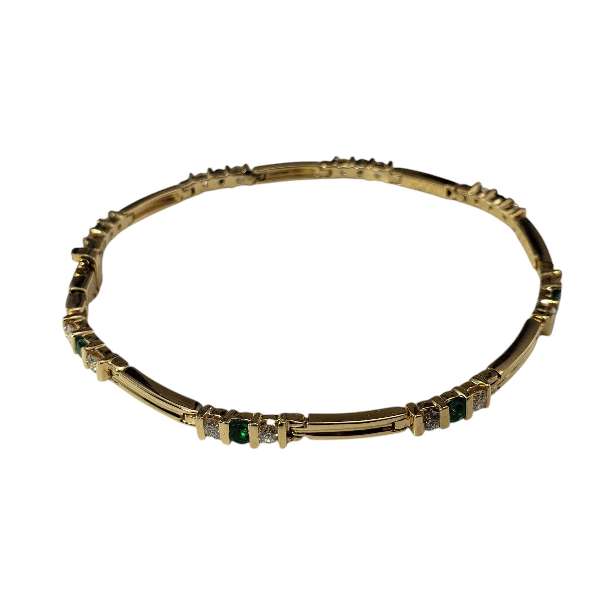 Contemporary 14K Yellow Gold Natural Emerald and Diamond Link Bracelet  #21216 For Sale