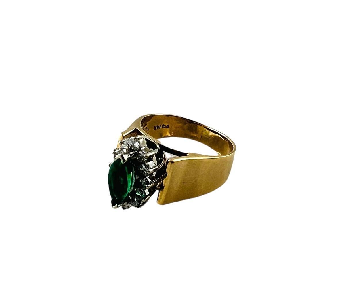  14K Gelbgold Ring mit natürlichem Smaragd und Diamant Größe 5,5 #14823 (Brillantschliff) im Angebot