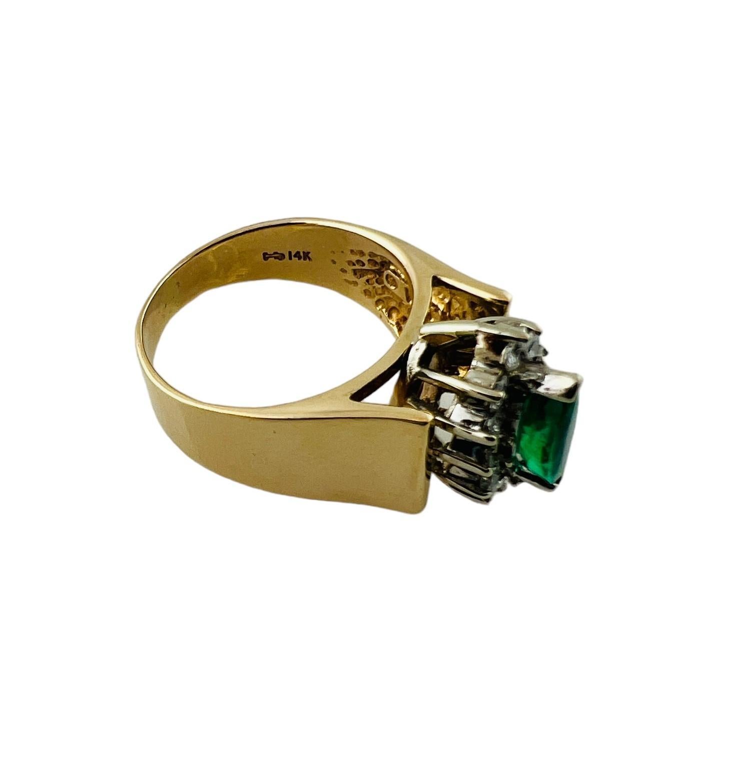  14K Gelbgold Ring mit natürlichem Smaragd und Diamant Größe 5,5 #14823 Damen im Angebot