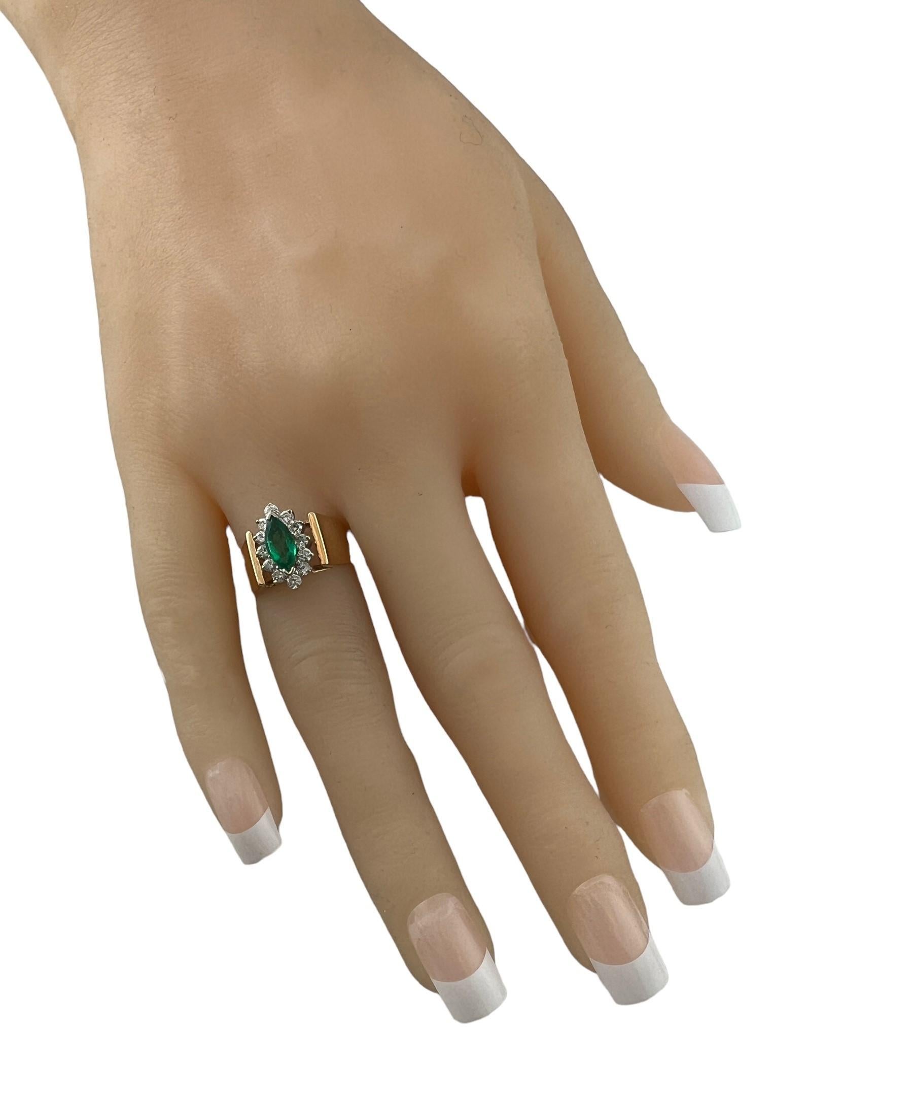  14K Yellow Gold Natural Emerald and Diamond Ring Size 5.5 #14823 For Sale 2