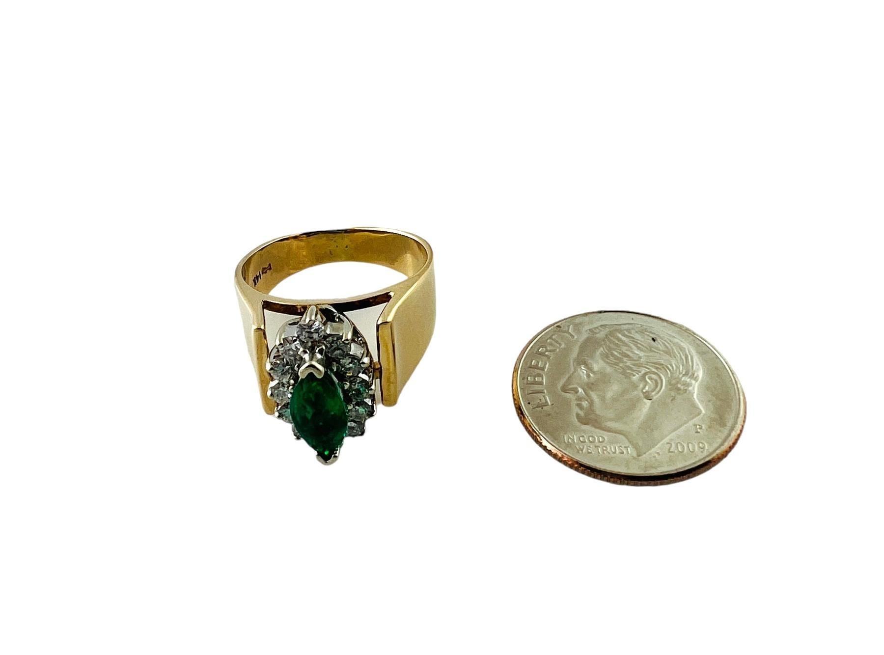  14K Gelbgold Ring mit natürlichem Smaragd und Diamant Größe 5,5 #14823 im Angebot 3