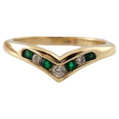 14K Gelbgold Ring mit natürlichem Smaragd und Diamant Größe 6,25 #16427