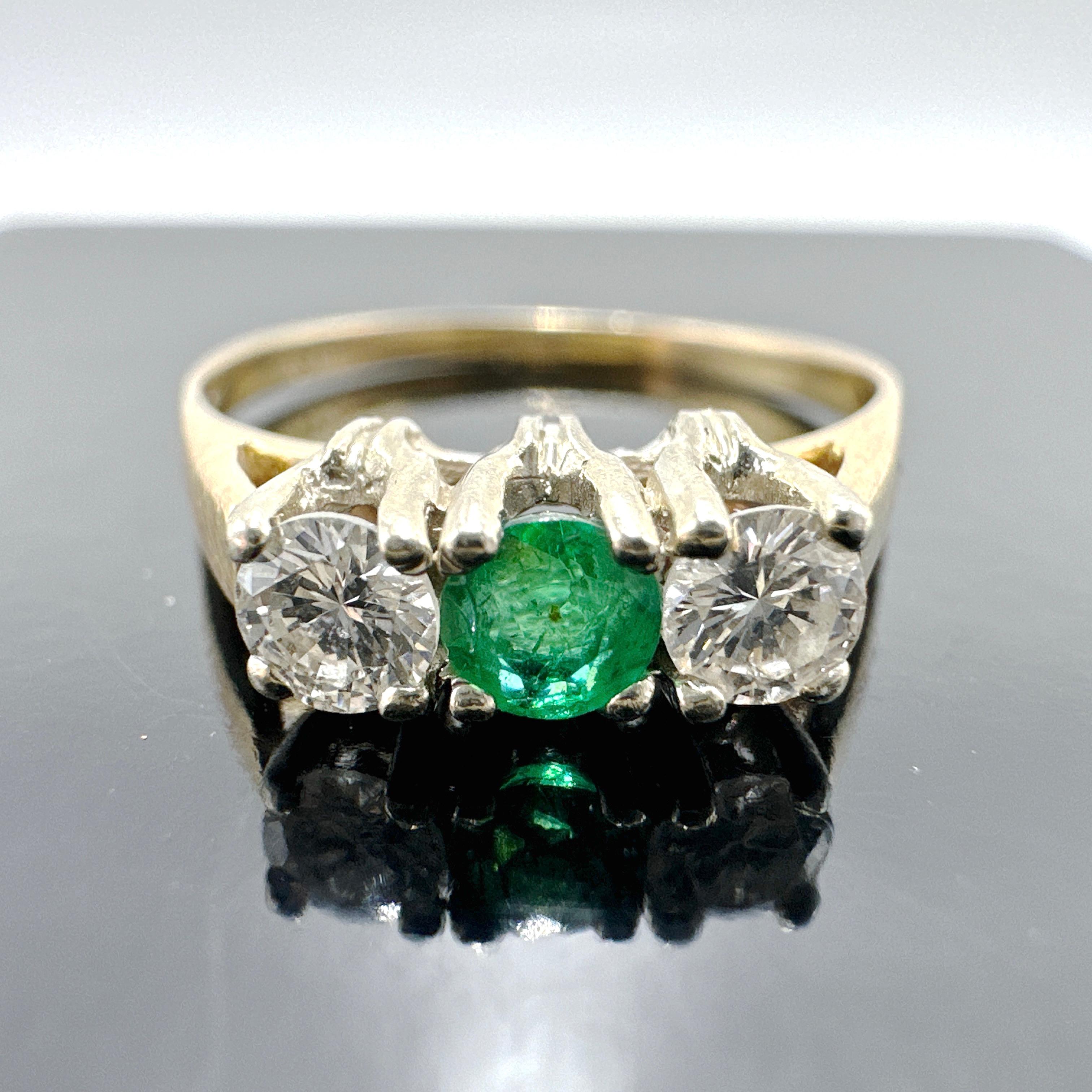 14k Yellow Gold Natural Emerald and Diamond Trinity Ring 0.47TCW 5