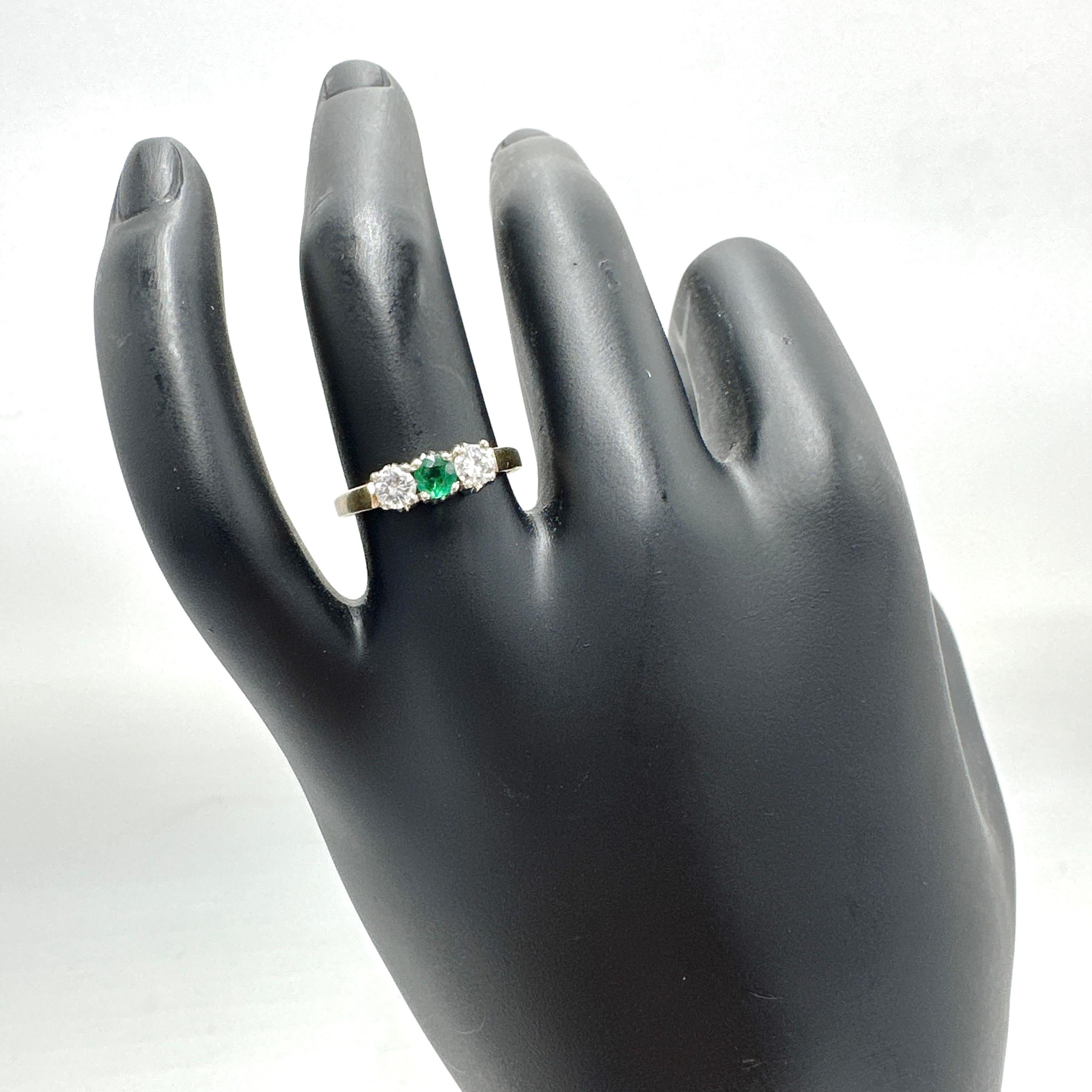 14k Yellow Gold Natural Emerald and Diamond Trinity Ring 0.47TCW In Good Condition In Victoria, BC