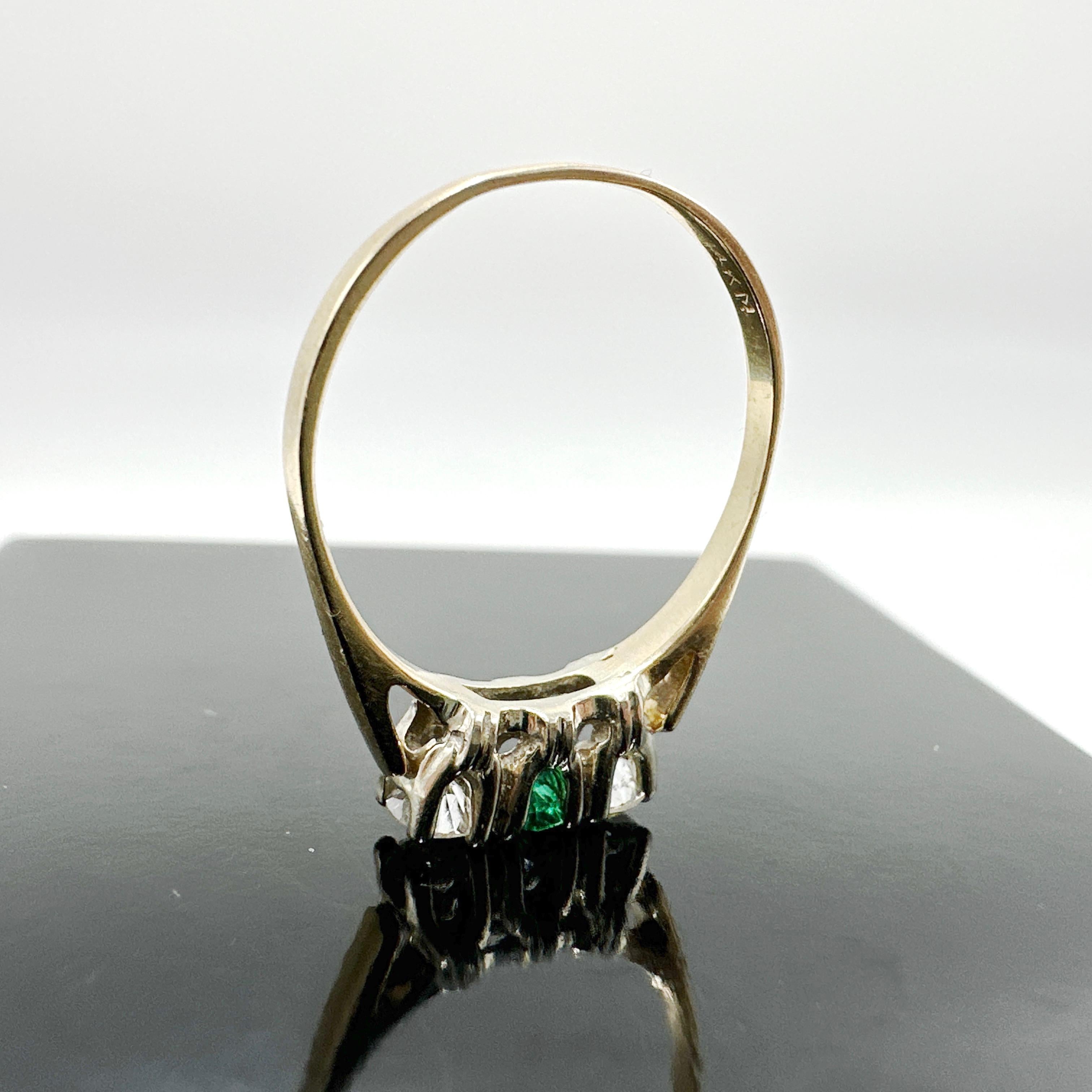 Women's 14k Yellow Gold Natural Emerald and Diamond Trinity Ring 0.47TCW