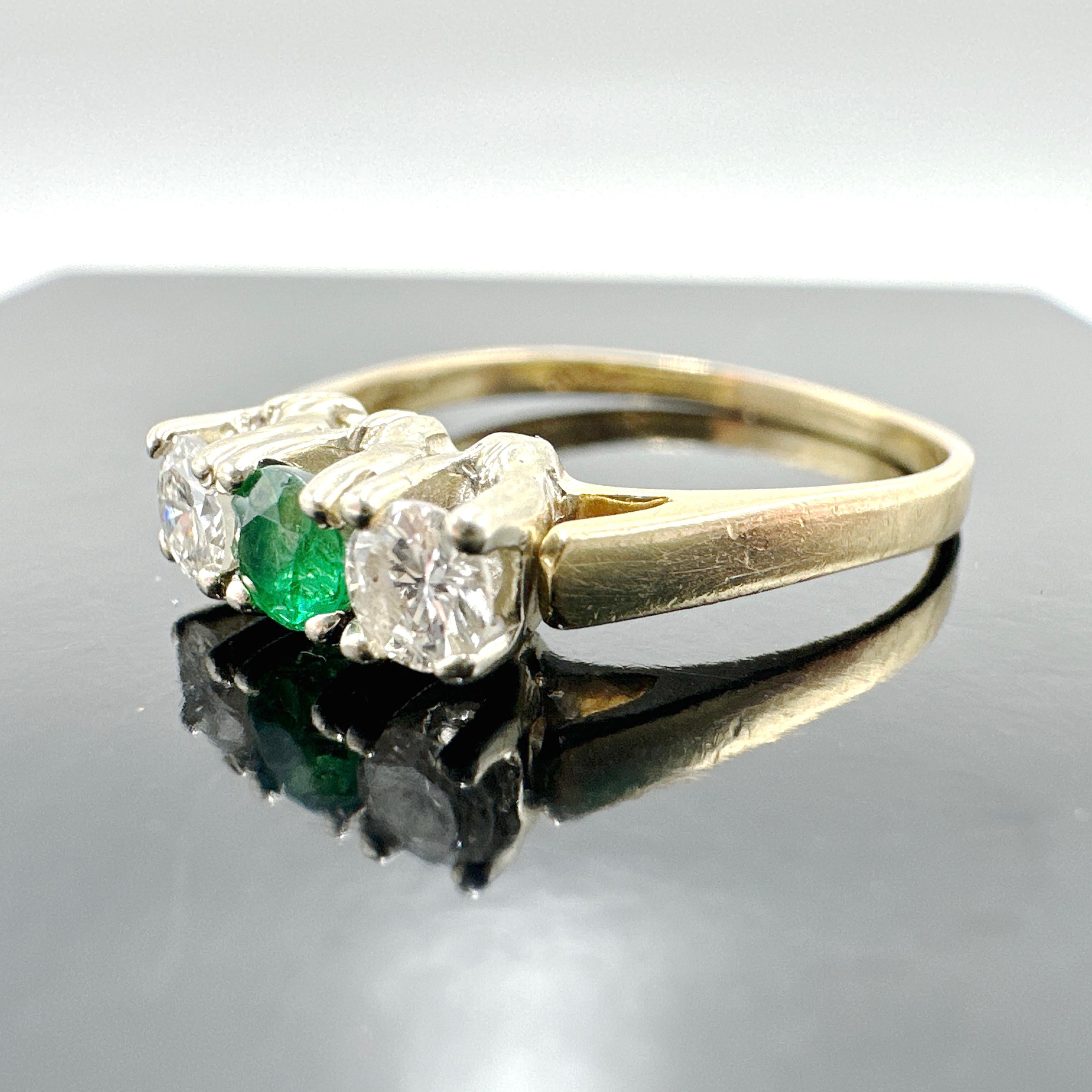 14k Yellow Gold Natural Emerald and Diamond Trinity Ring 0.47TCW 3