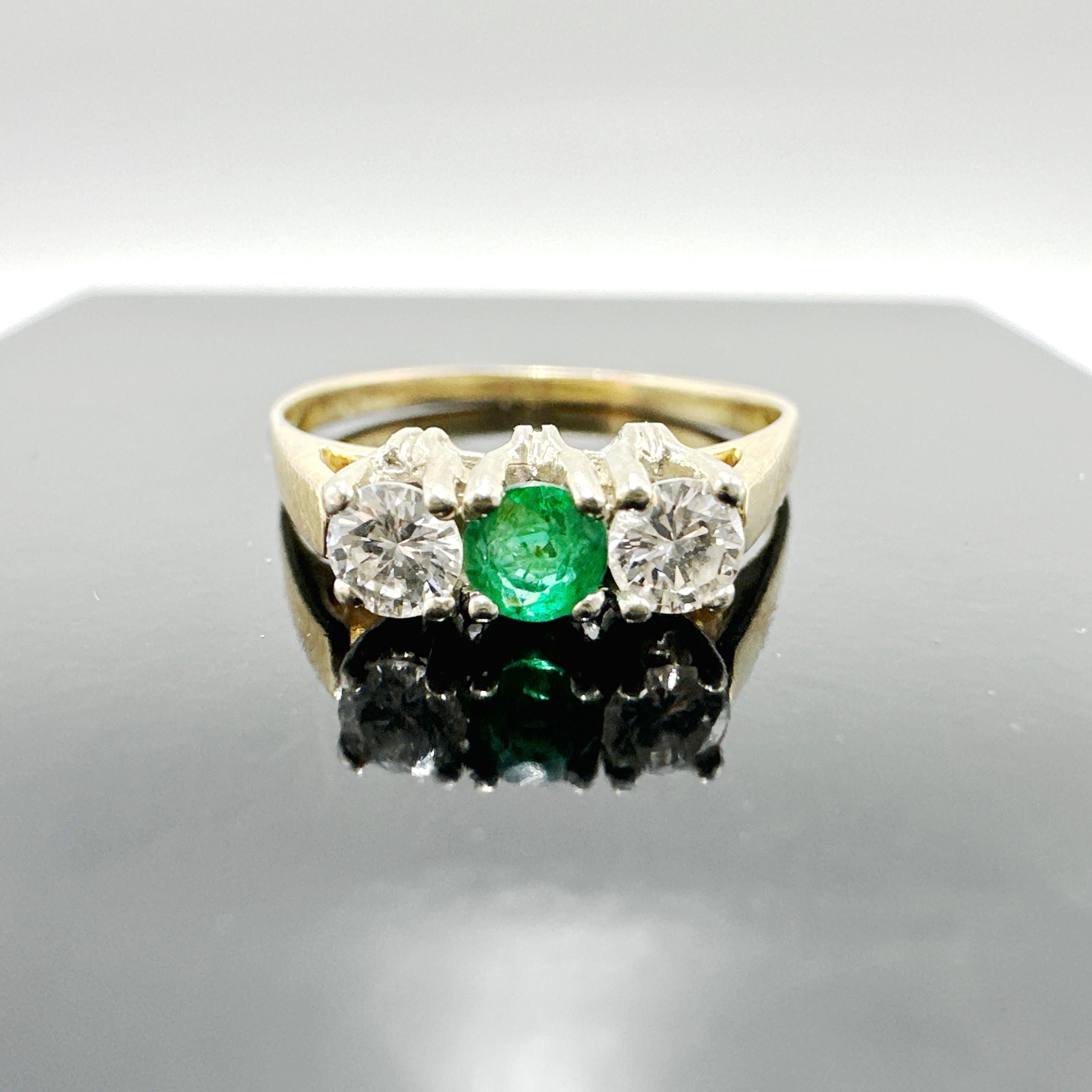 14k Yellow Gold Natural Emerald and Diamond Trinity Ring 0.47TCW 4