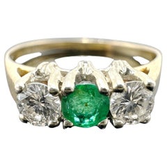14k Yellow Gold Natural Emerald and Diamond Trinity Ring 0.47TCW