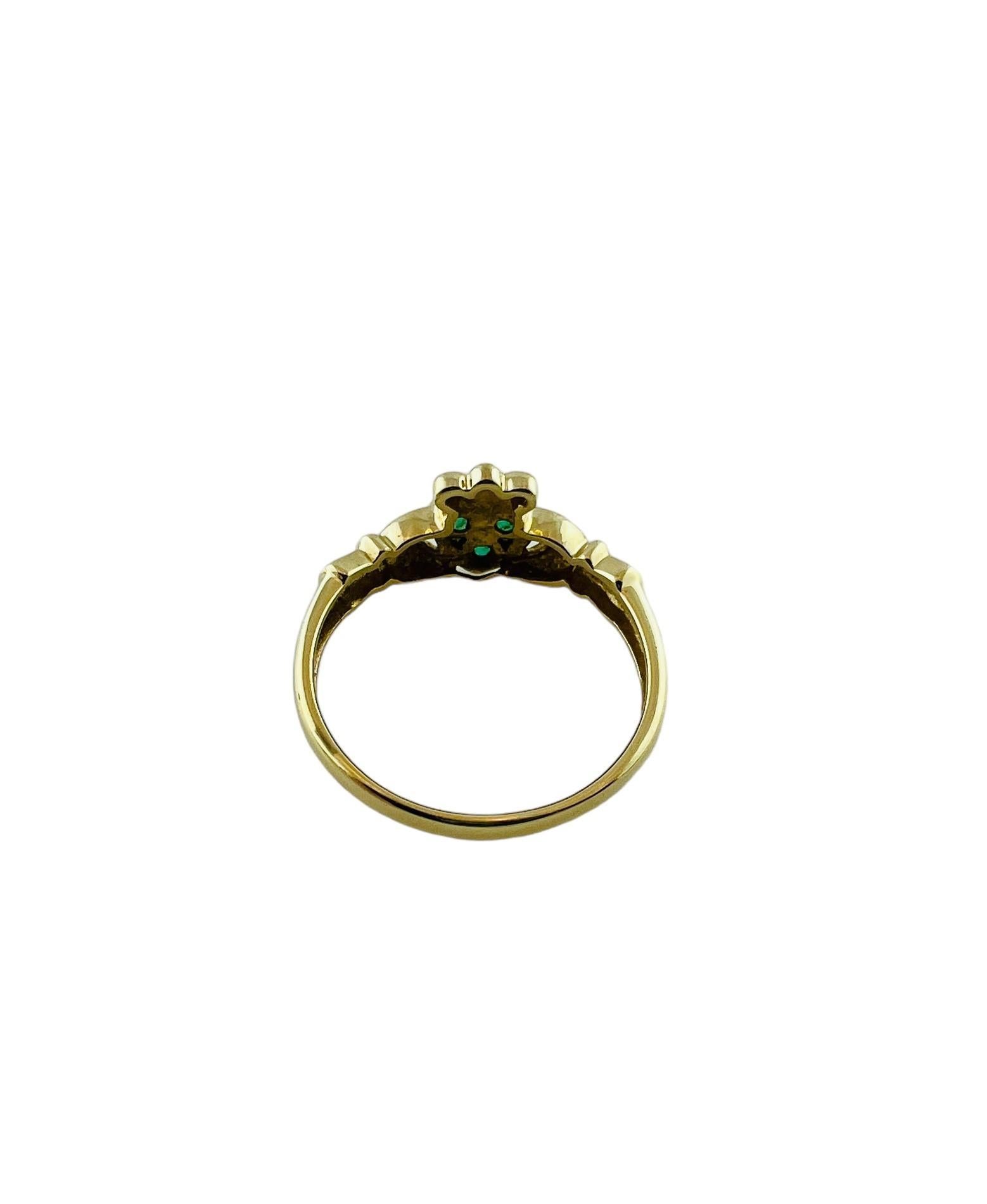 14K Yellow Gold Natural Emerald Claddagh Ring Size 8 #15678 In Good Condition In Washington Depot, CT