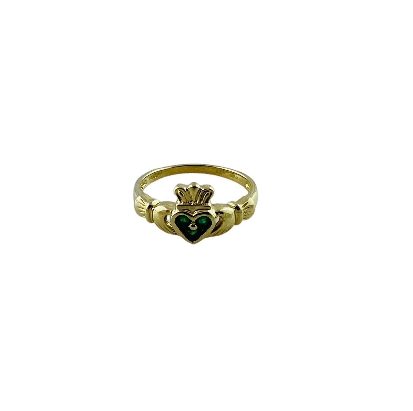 14K Yellow Gold Natural Emerald Claddagh Ring Size 8 #15678 1