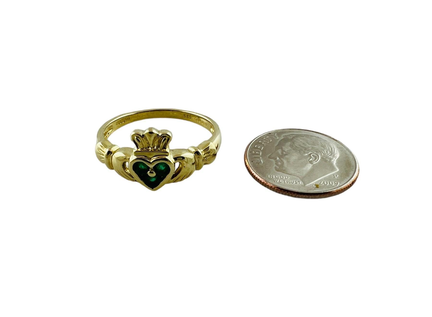 14K Yellow Gold Natural Emerald Claddagh Ring Size 8 #15678 3