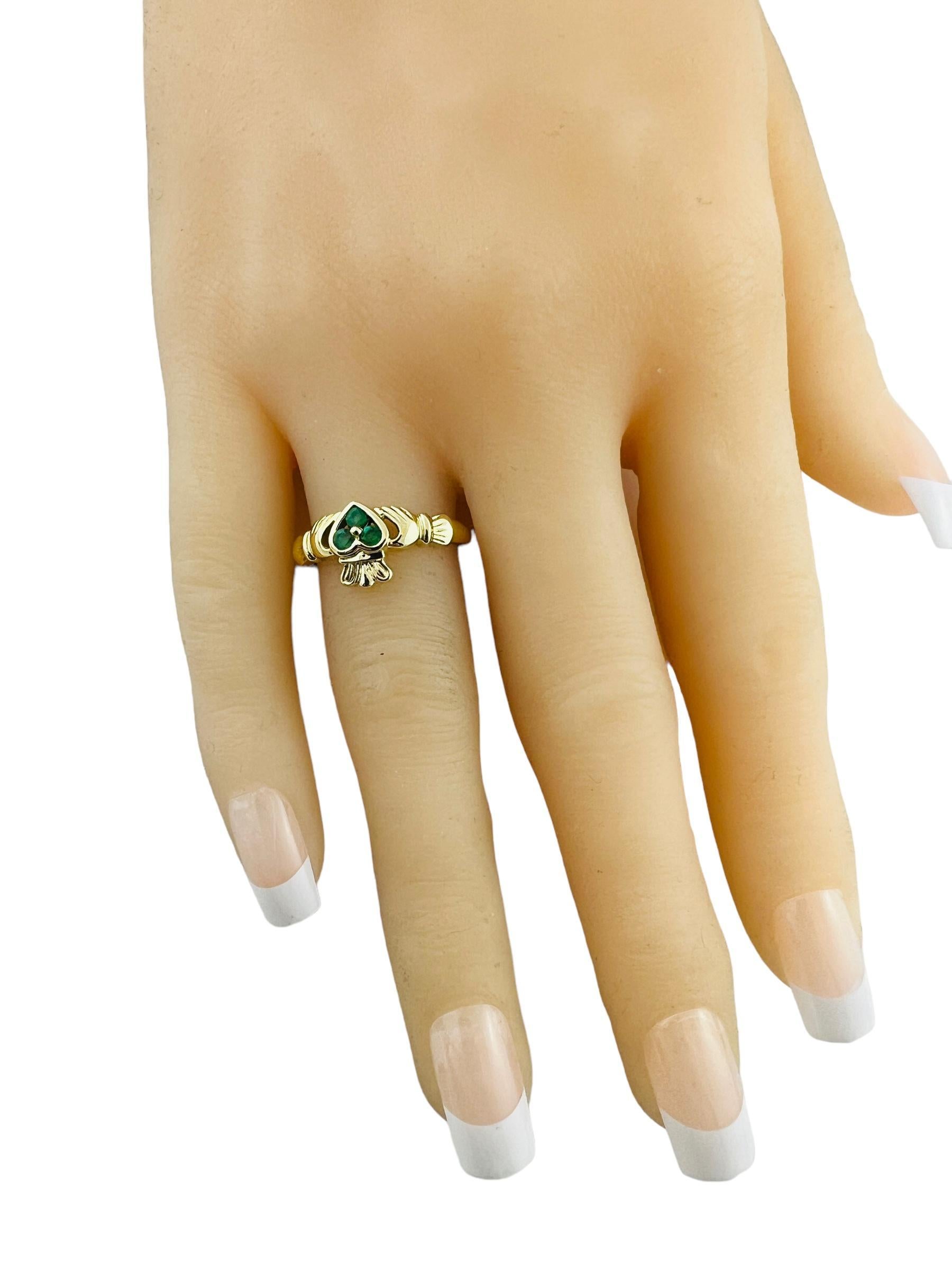 14K Yellow Gold Natural Emerald Claddagh Ring Size 8 #15678 4