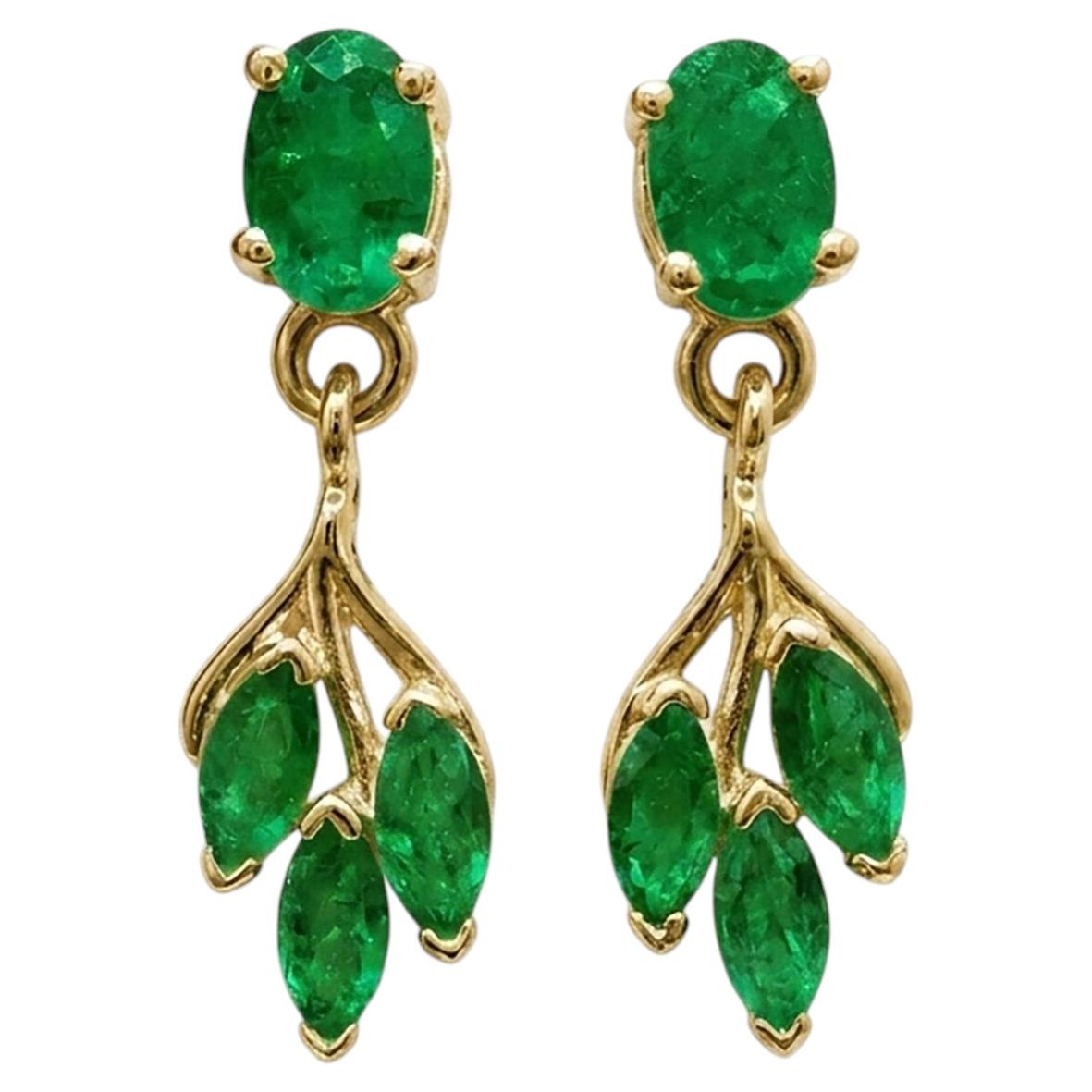 14K Yellow Gold Natural Emerald Drop Earrings 1.50 Ct Oval Emerald DangleEarring