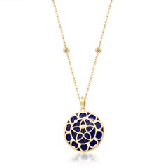 14K Yellow Gold Natural Emerald & Lapis Pendant with Diamonds for women