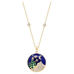 14K Yellow Gold Natural Emerald & Lapis Pendant with Diamonds for women