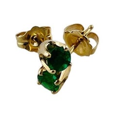 14K Yellow Gold Natural Emerald Stud Earrings #15679