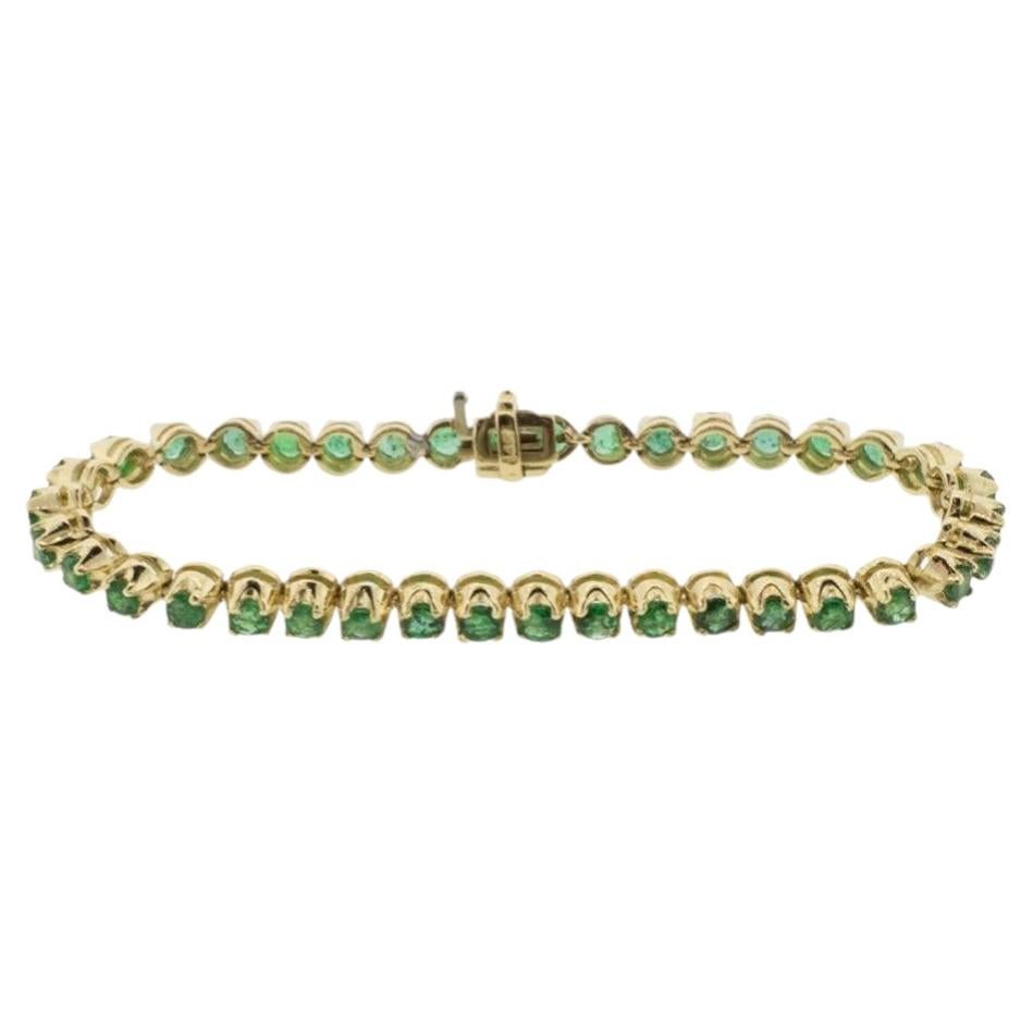 14K Yellow Gold Natural Emerald Tennis Bracelet