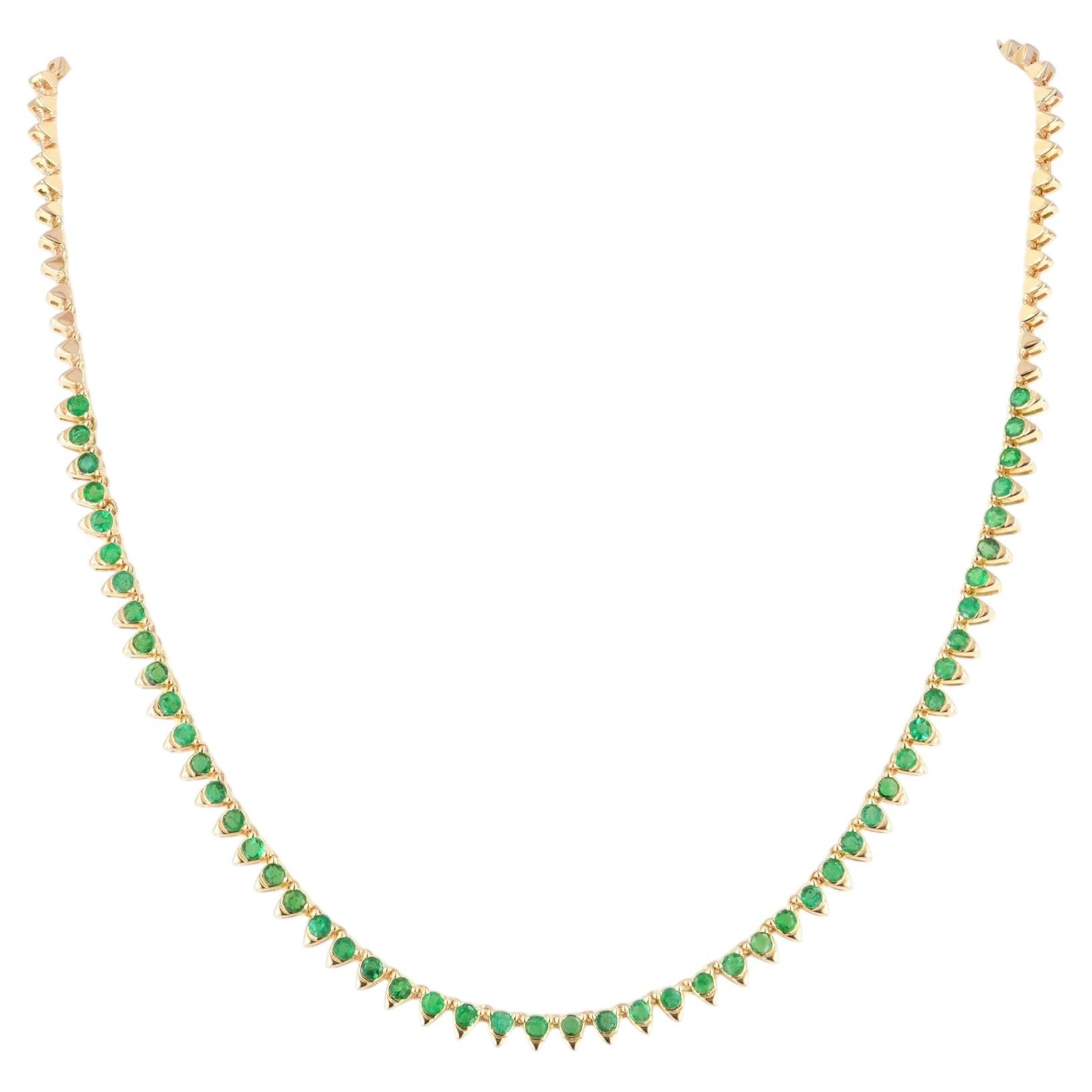 Collana tennis elegante in oro giallo massiccio 14K con smeraldo naturale da 3,62 carati – Regalo