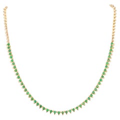 14K Yellow Gold Natural Emerald Tennis Necklace 3.62 Ct Spike Prong for Gift
