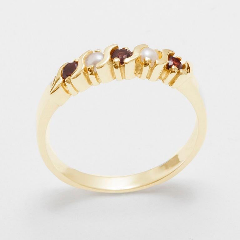 En vente :  Bague d'éternité pour femme en or jaune 14k, grenat naturel et perles Personnalisable 2