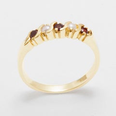 14k Yellow Gold Natural Garnet & Pearl Womens Eternity Ring Customizable