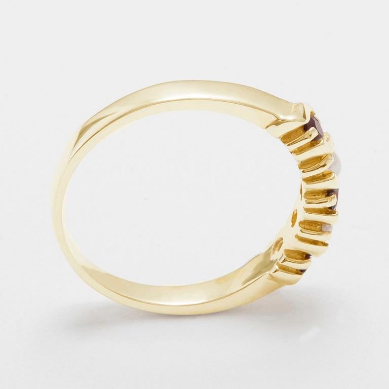 En vente :  Bague d'éternité pour femme en or jaune 14k, grenat naturel et perles Personnalisable 3