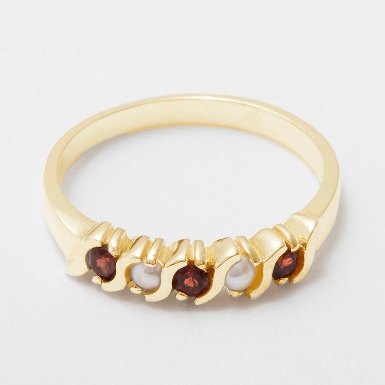 En vente :  Bague d'éternité pour femme en or jaune 14k, grenat naturel et perles Personnalisable 4