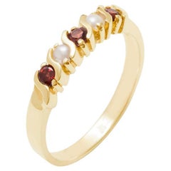 14k Yellow Gold Natural Garnet & Pearl Womens Eternity Ring Customizable