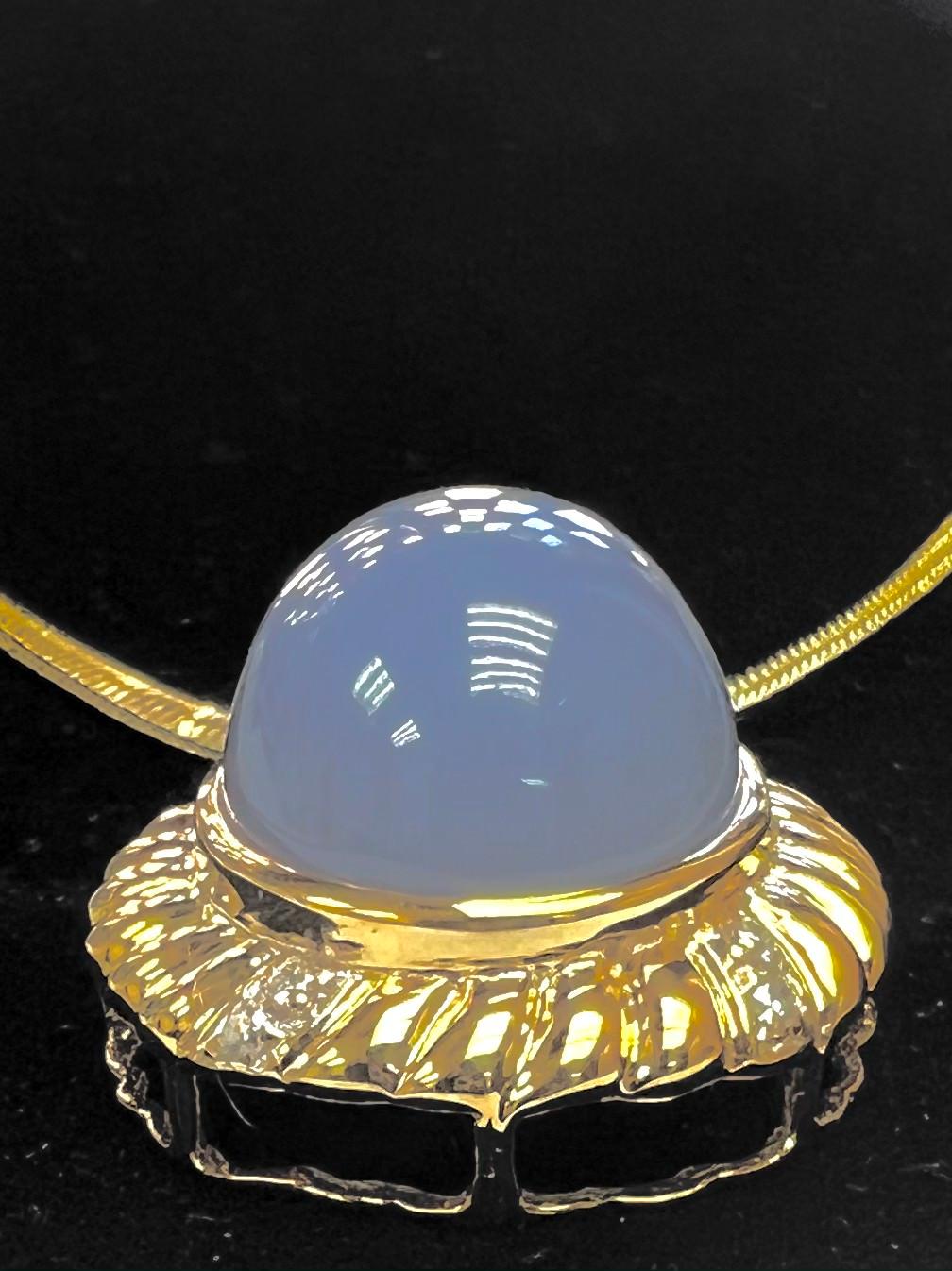Oval Cut 14k Yellow Gold Natural Lavender Jade Pendant w/ Round Diamonds
