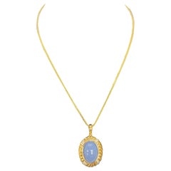 14k Yellow Gold Natural Lavender Jade Pendant w/ Round Diamonds