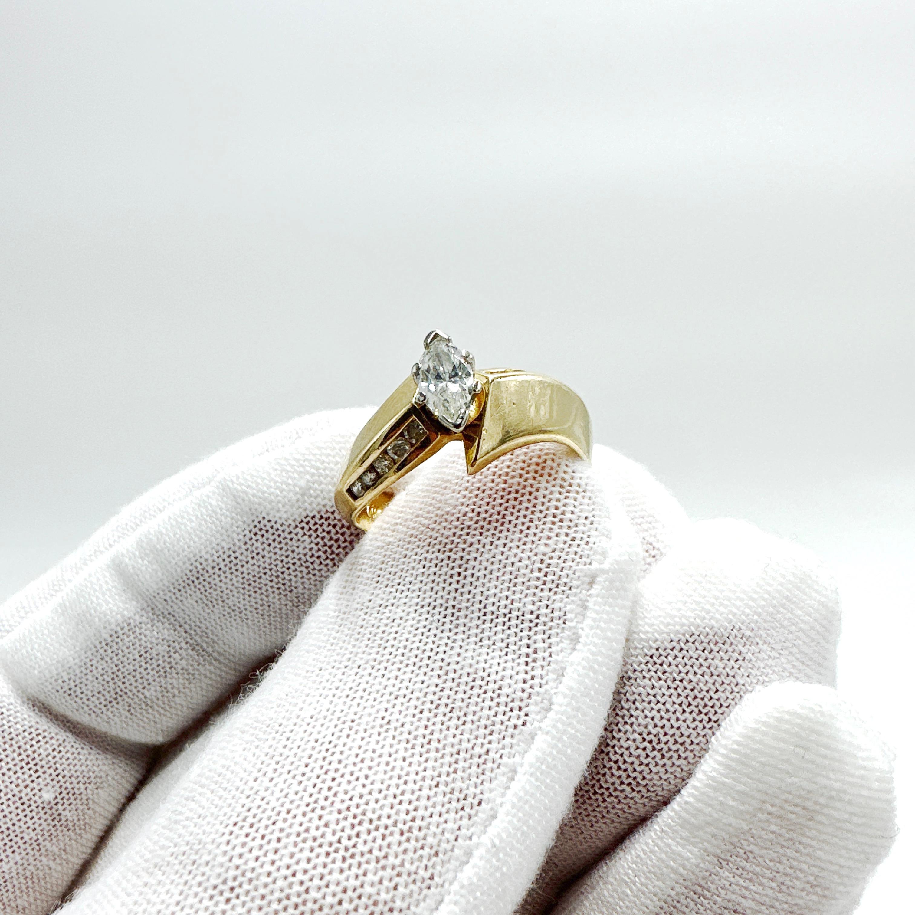 Modern 14k Yellow Gold Natural Marquise Diamond Engagement Ring. 0.52TCW